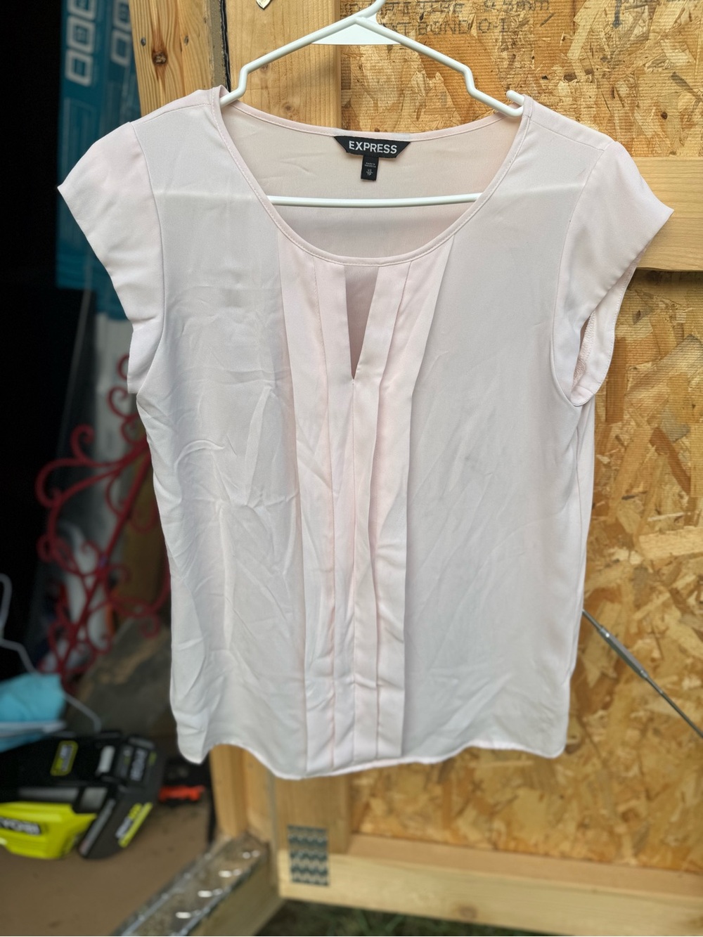 Express Light Blush Pleated Cap Sleeve Blouse